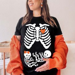 Matching Halloween Couple Shirts Halloween Costume Skeleton Maternity Shirt  Halloween Pregnancy Announcement Shirt Coupl T-Shirt