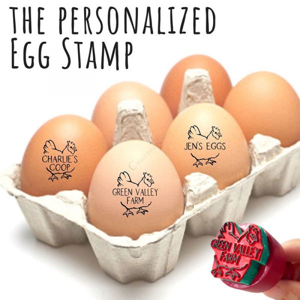 Barn Logo Family Farm Custom Round Chicken Egg Rubber Stamp