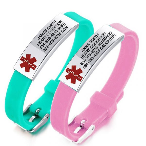 5pcs Medical Alert ID Bracelet Silicone Rubber Wristband Men Women Jewelry  7.5